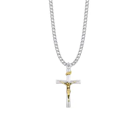 1-1/4 Inch Two-Tone Sterling Silver Flared Ends Crucifix Necklace