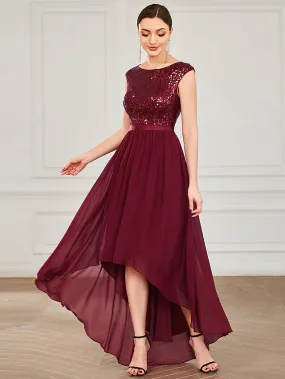 A-Line Cocktail Dresses Empire Dress Cocktail Party Asymmetrical Sleeveless Jewel Neck Sequined with Draping