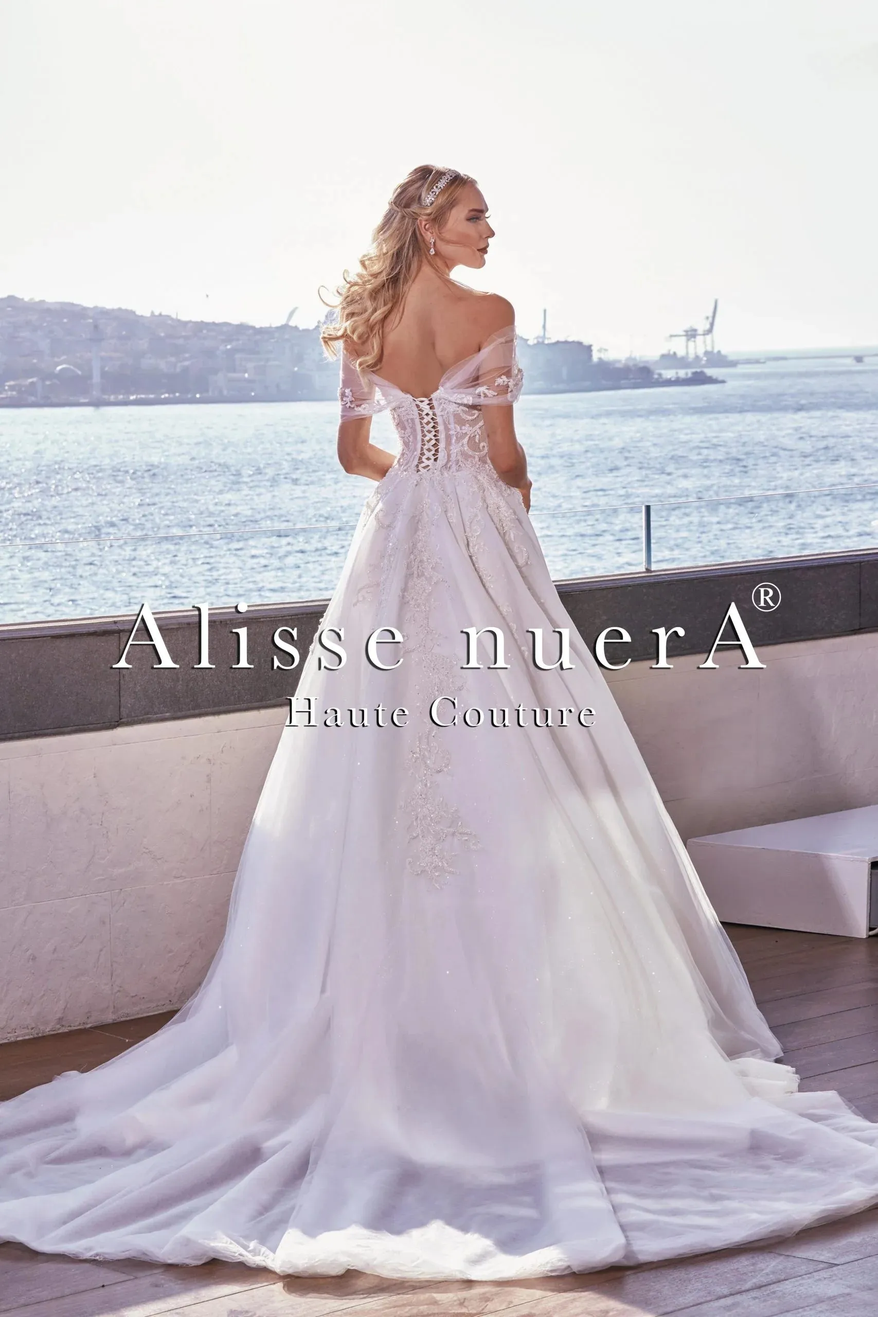 Bateau Neck Wedding Dress with Embroidery and Tulle