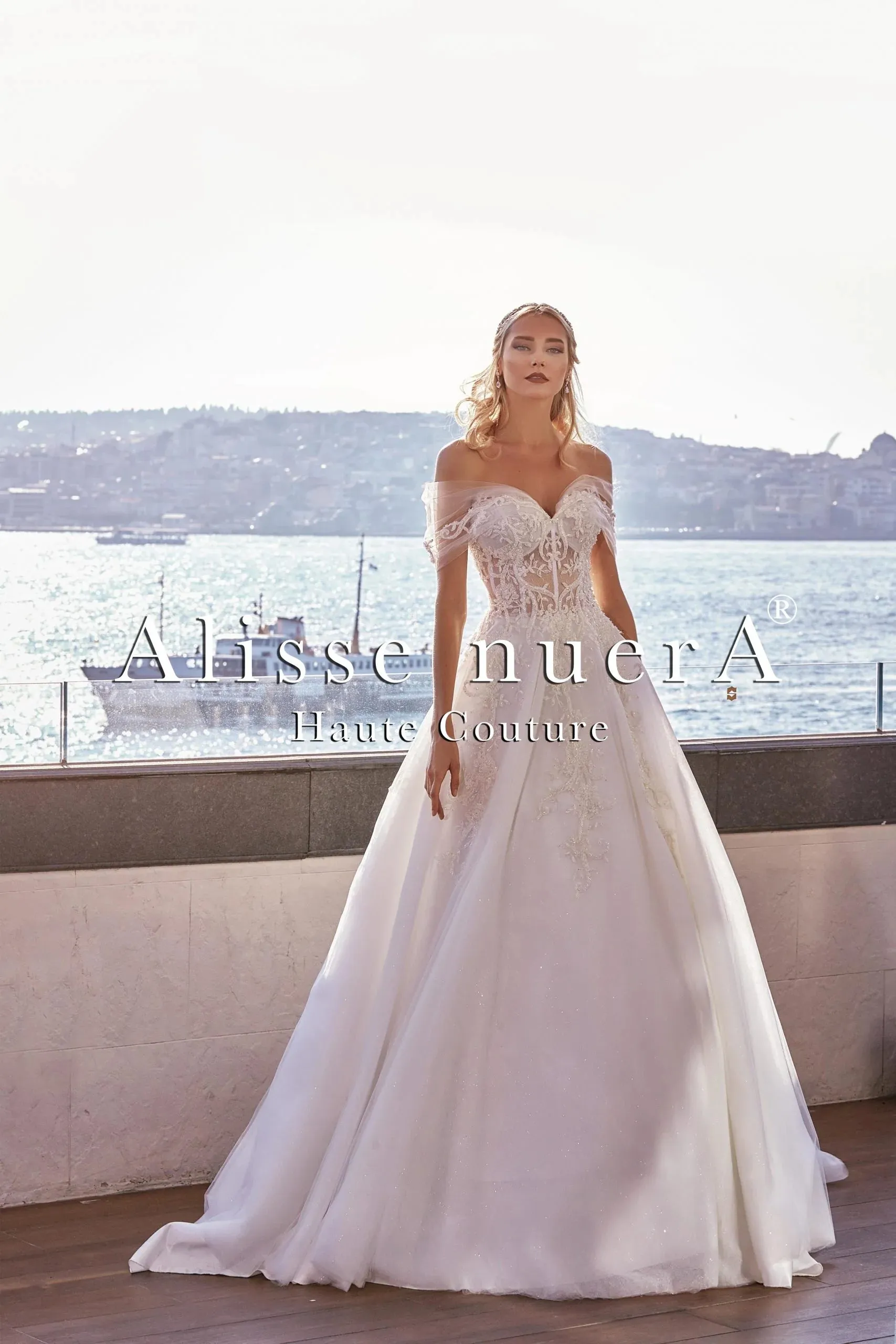 Bateau Neck Wedding Dress with Embroidery and Tulle