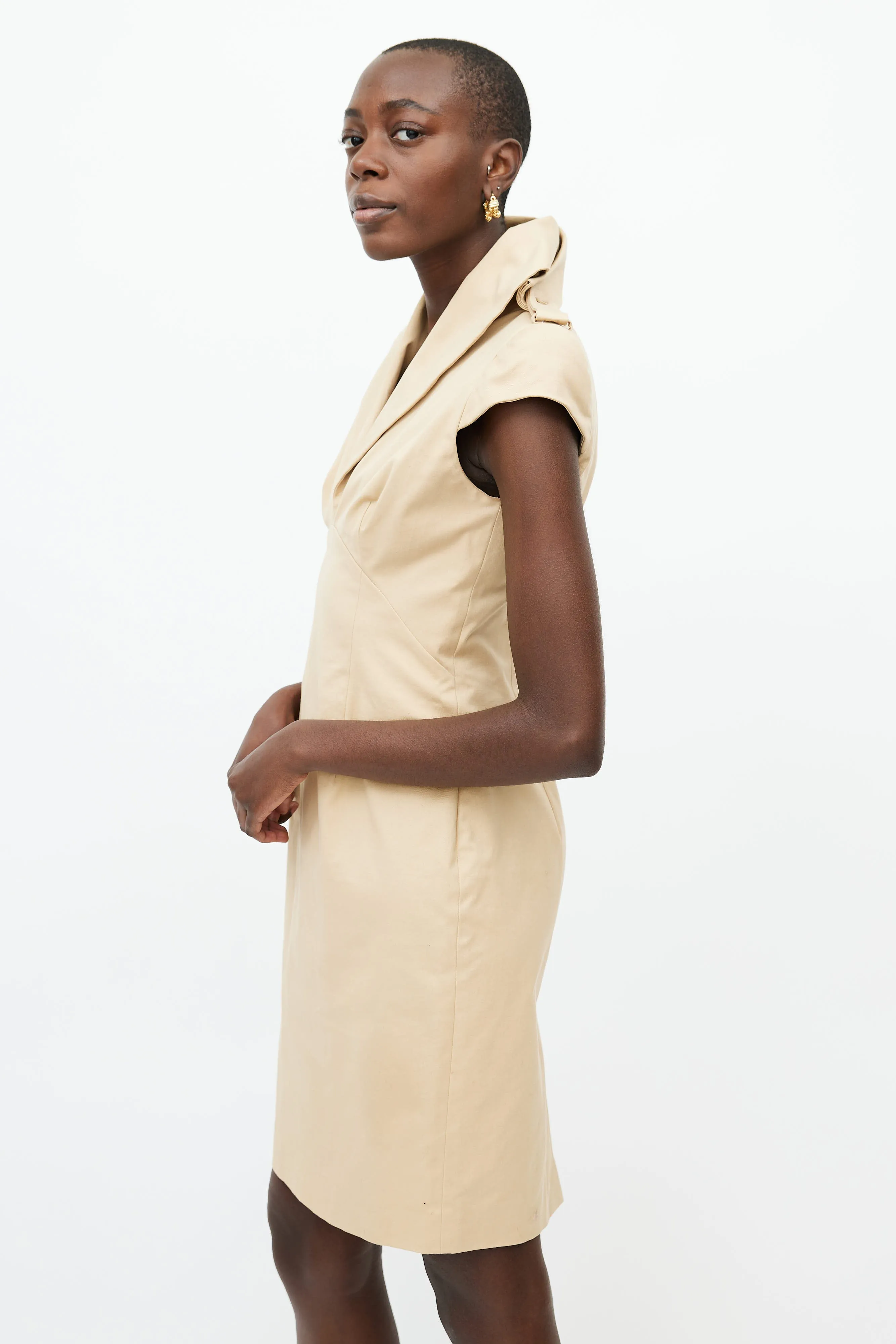 Beige Collared Trench Dress