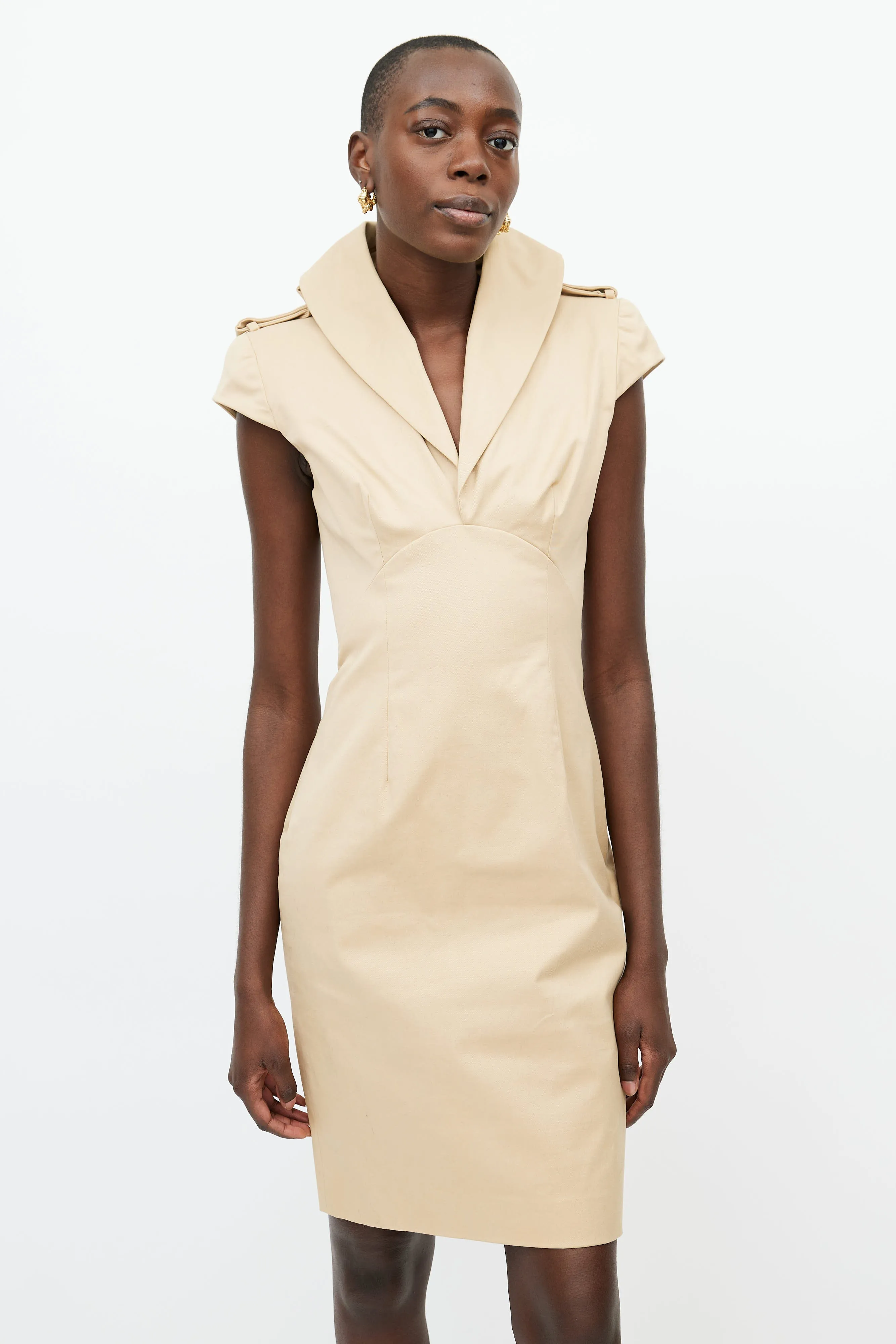 Beige Collared Trench Dress
