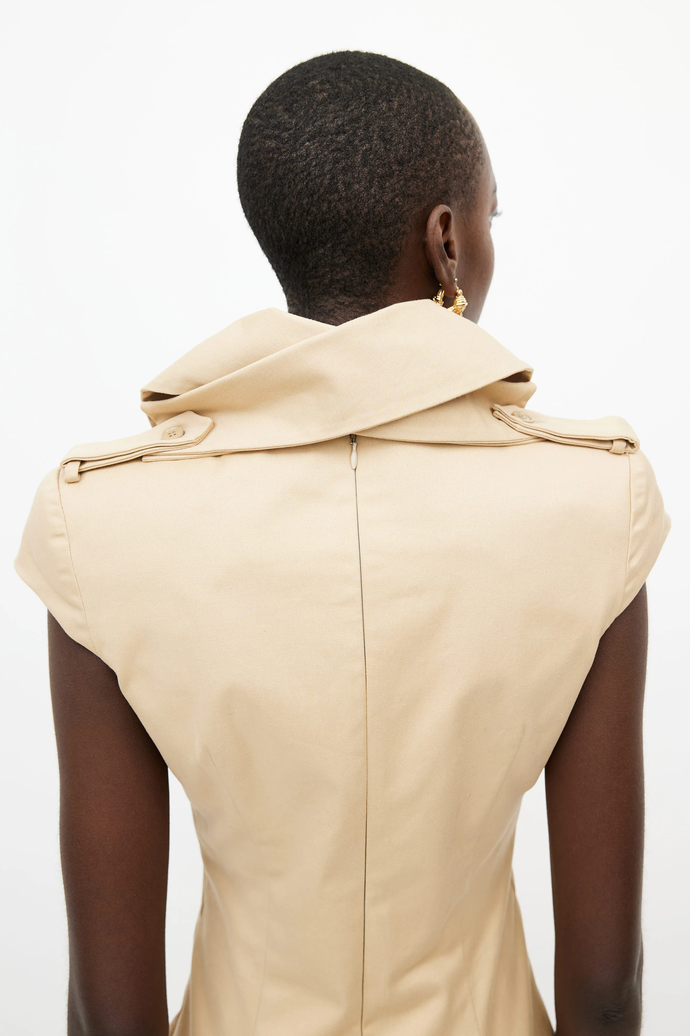 Beige Collared Trench Dress