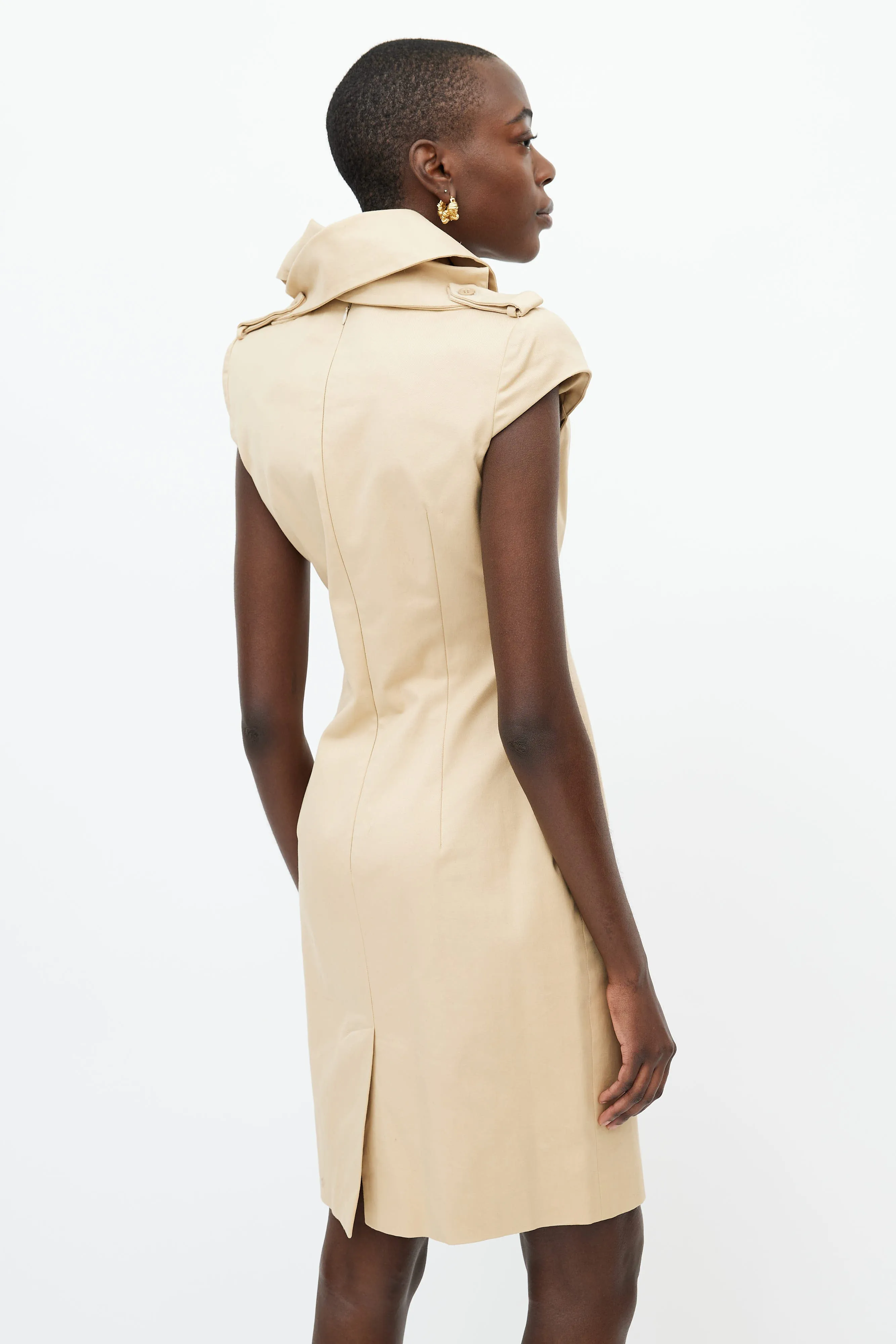 Beige Collared Trench Dress