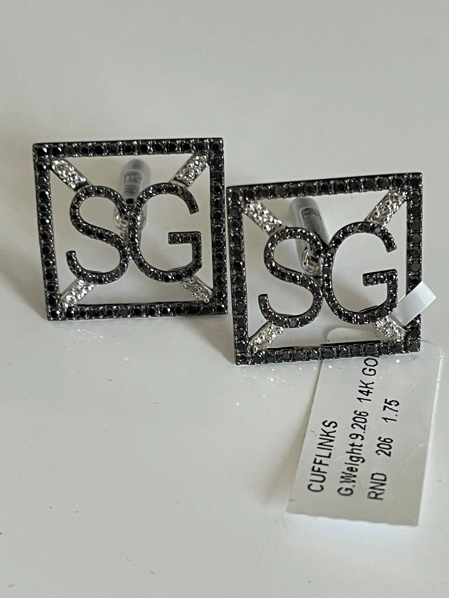 Black Diamond Square SG 14K Gold Monogram Stud Earrings