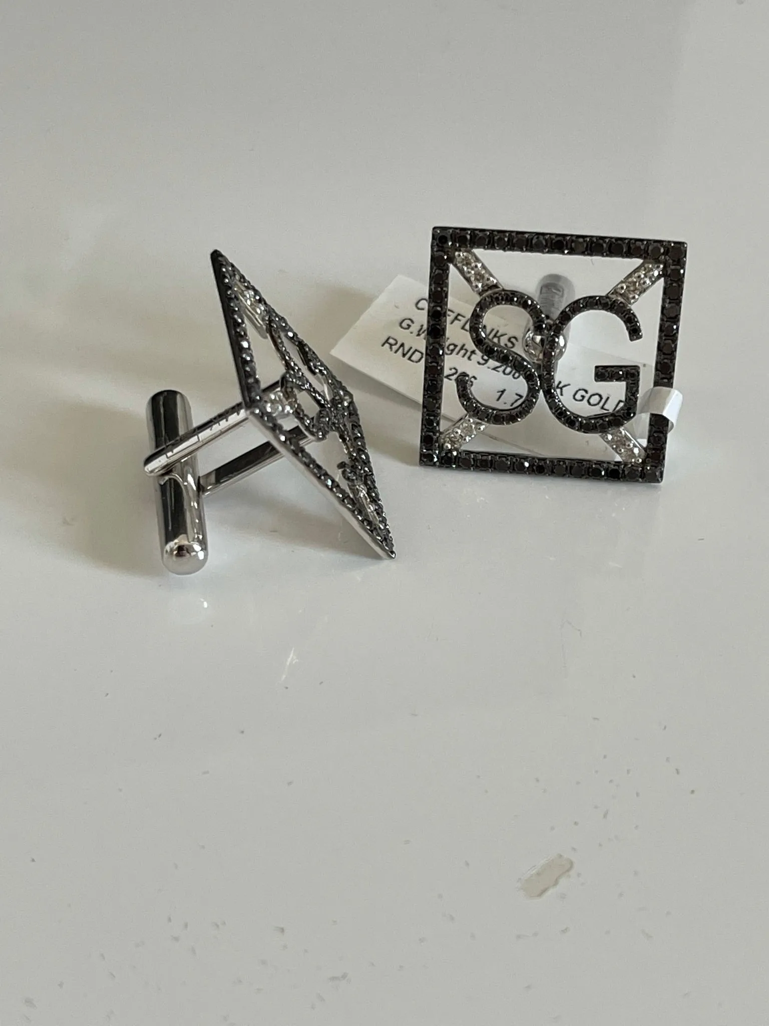 Black Diamond Square SG 14K Gold Monogram Stud Earrings