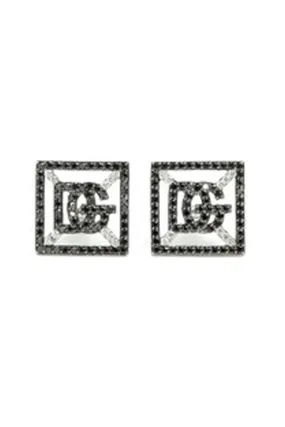 Black Diamond Square SG 14K Gold Monogram Stud Earrings