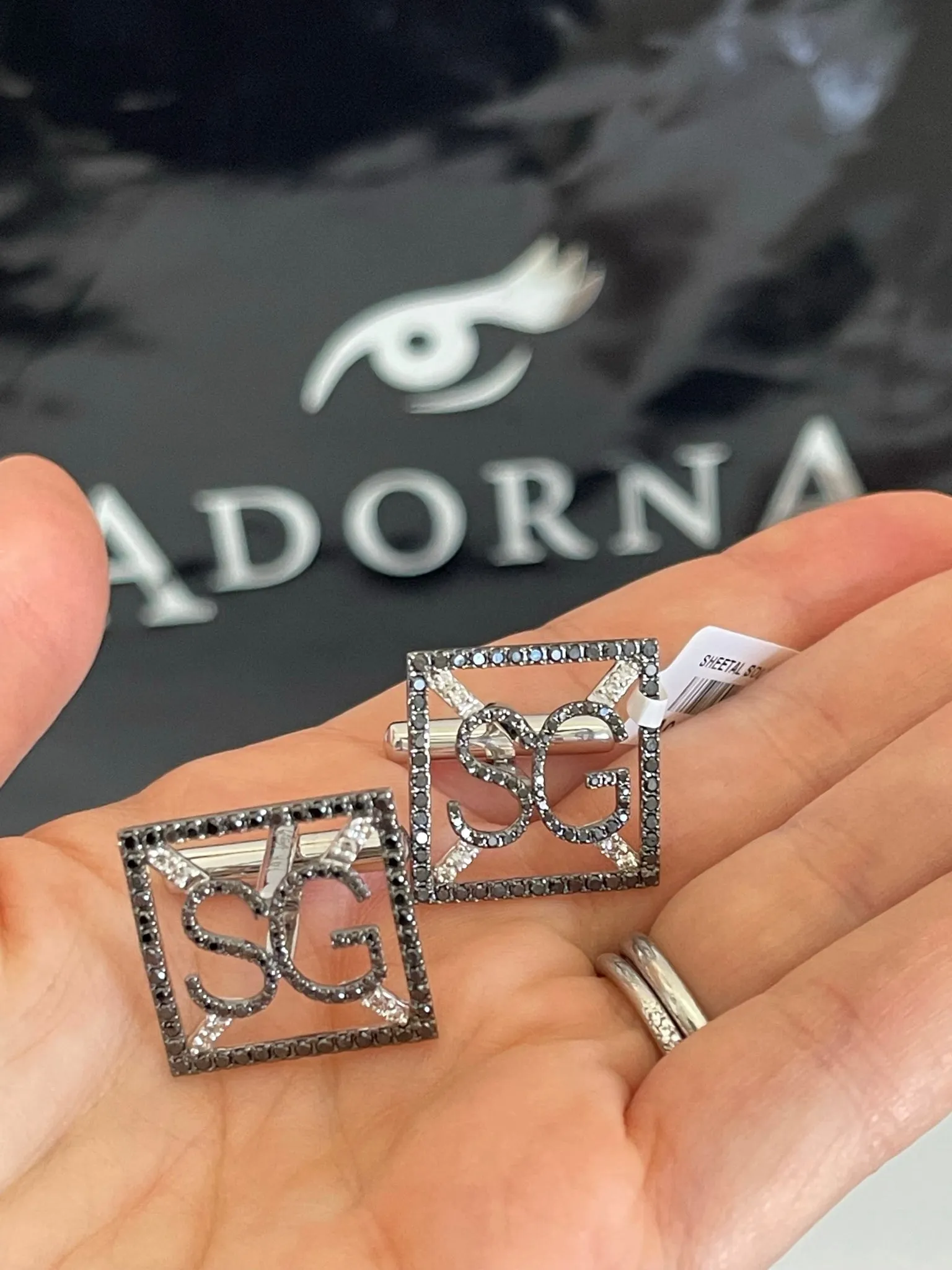 Black Diamond Square SG 14K Gold Monogram Stud Earrings