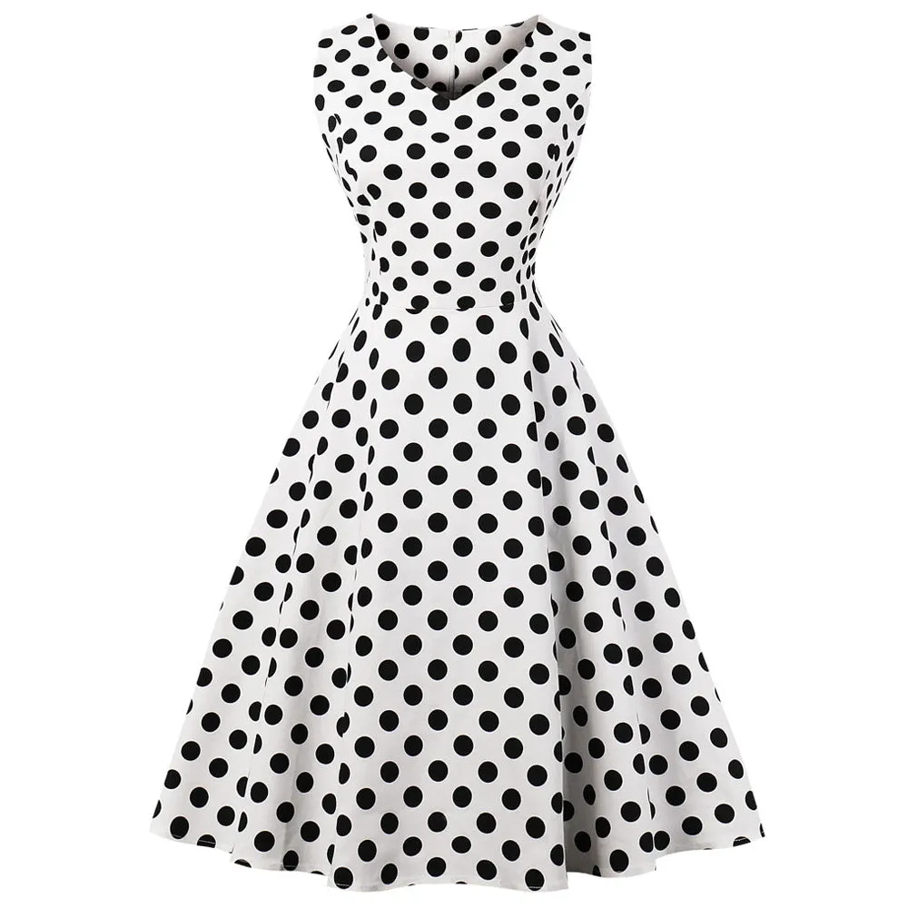 Black on White Polka Dot Fit and Flare Swing Dress