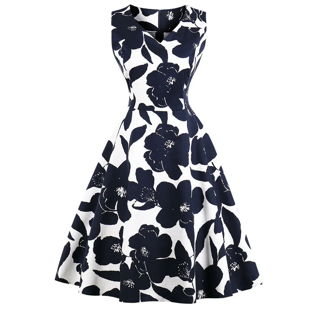 Black on White Polka Dot Fit and Flare Swing Dress