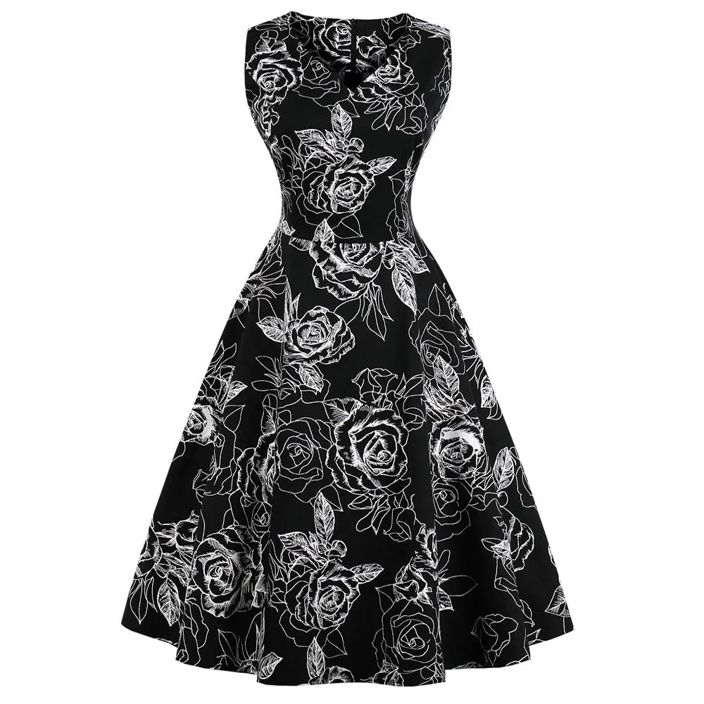 Black on White Polka Dot Fit and Flare Swing Dress