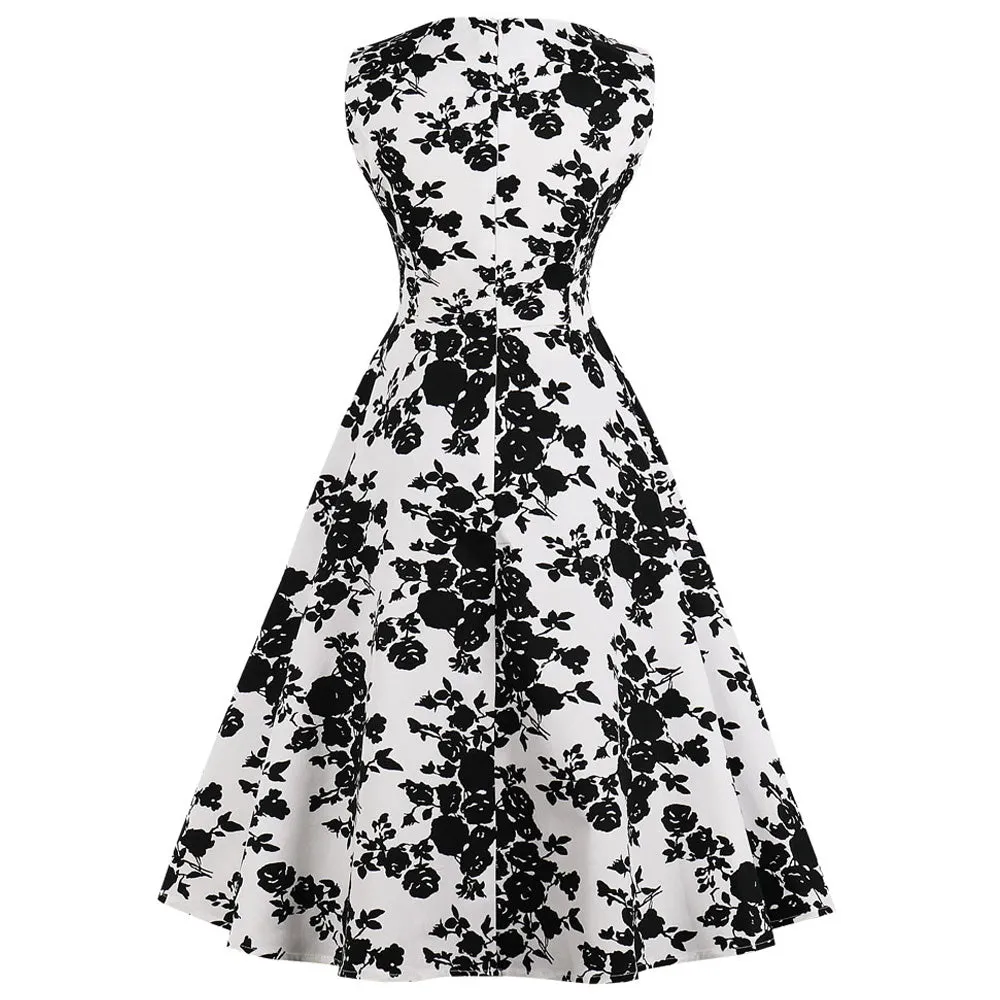Black on White Polka Dot Fit and Flare Swing Dress