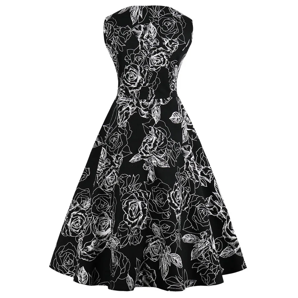 Black on White Polka Dot Fit and Flare Swing Dress