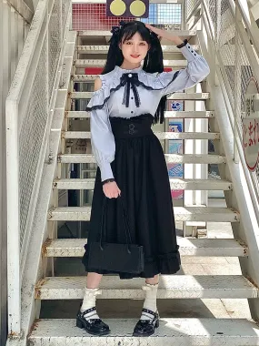Blouse   Flared Shoulder Skirt Open Waist High