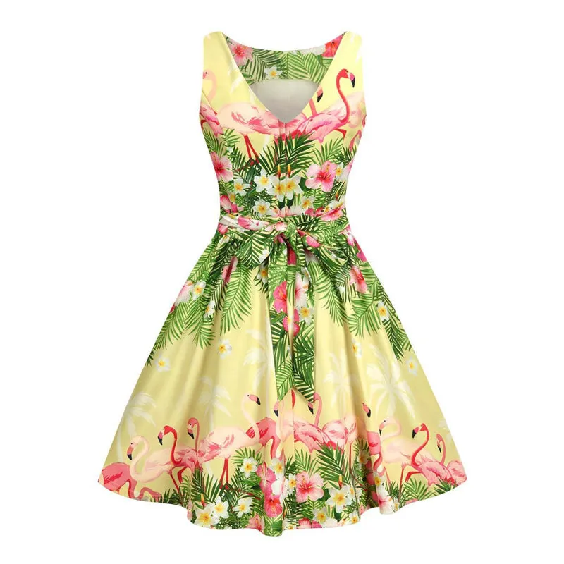 Blue Flamingo Floral Fit and Flare Dress