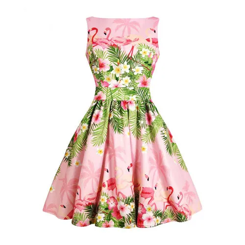 Blue Flamingo Floral Fit and Flare Dress