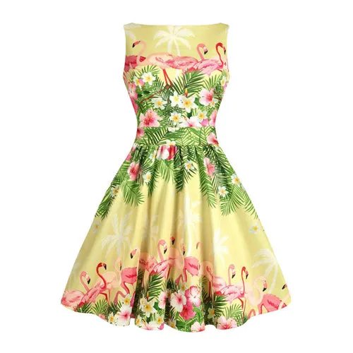 Blue Flamingo Floral Fit and Flare Dress