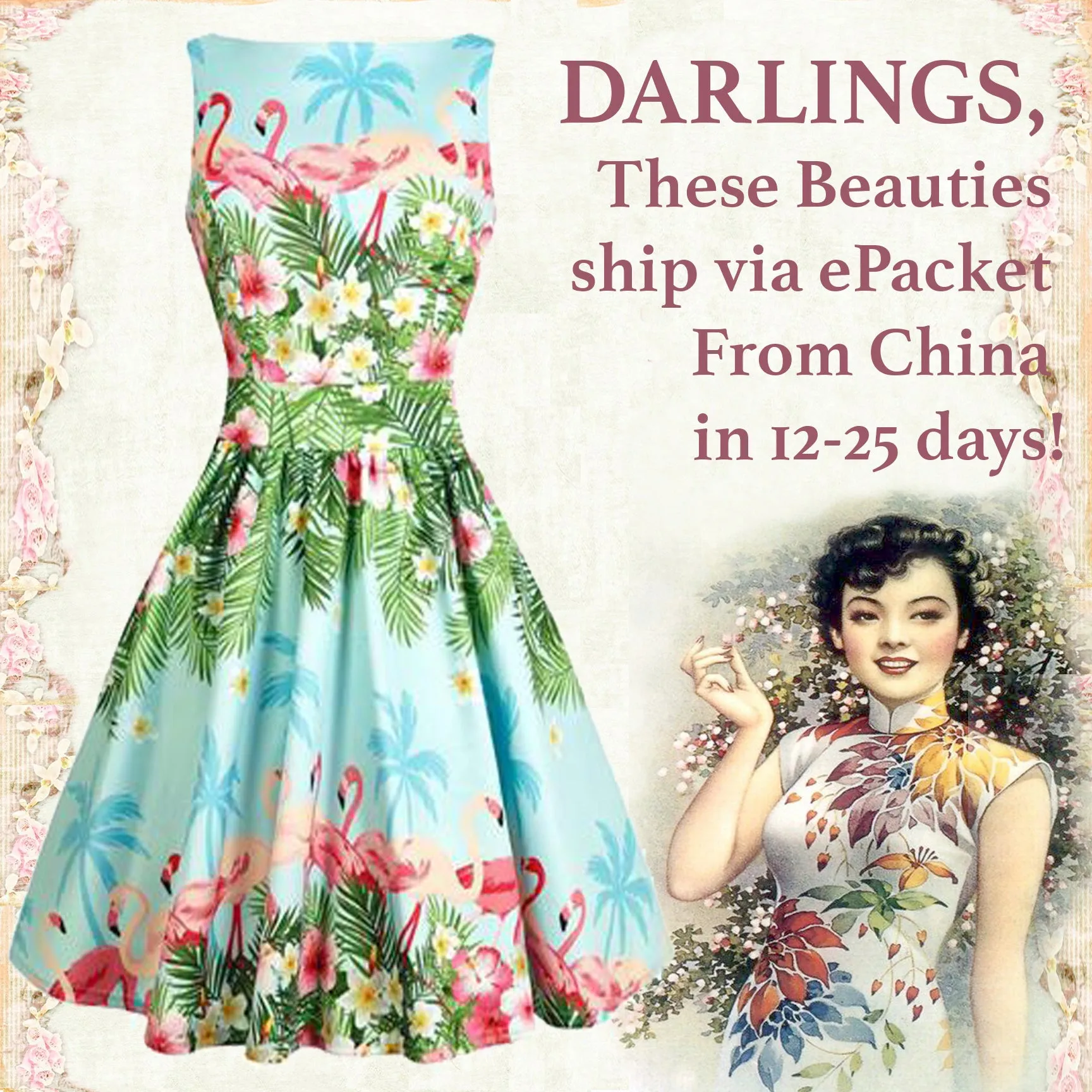 Blue Flamingo Floral Fit and Flare Dress