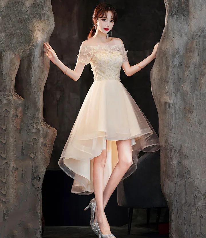 Champagne Tulle High Low Prom Dresses A-Line Party Dresses Short