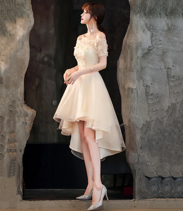 Champagne Tulle High Low Prom Dresses A-Line Party Dresses Short