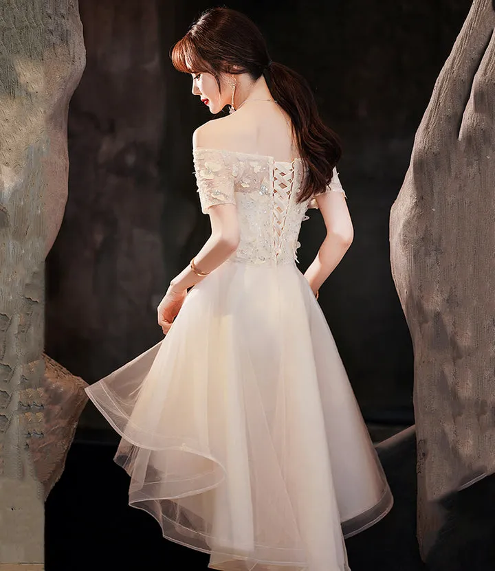 Champagne Tulle High Low Prom Dresses A-Line Party Dresses Short