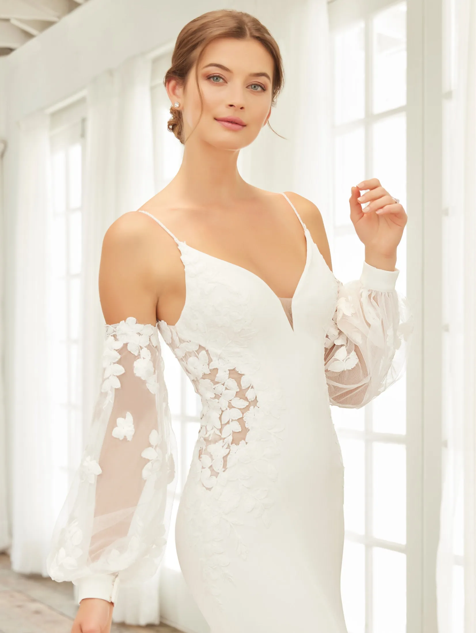 Crepe Fit & Flare Bridal Gown with Lace Back and Side Cut-Outs by Adrianna Papell Platinum