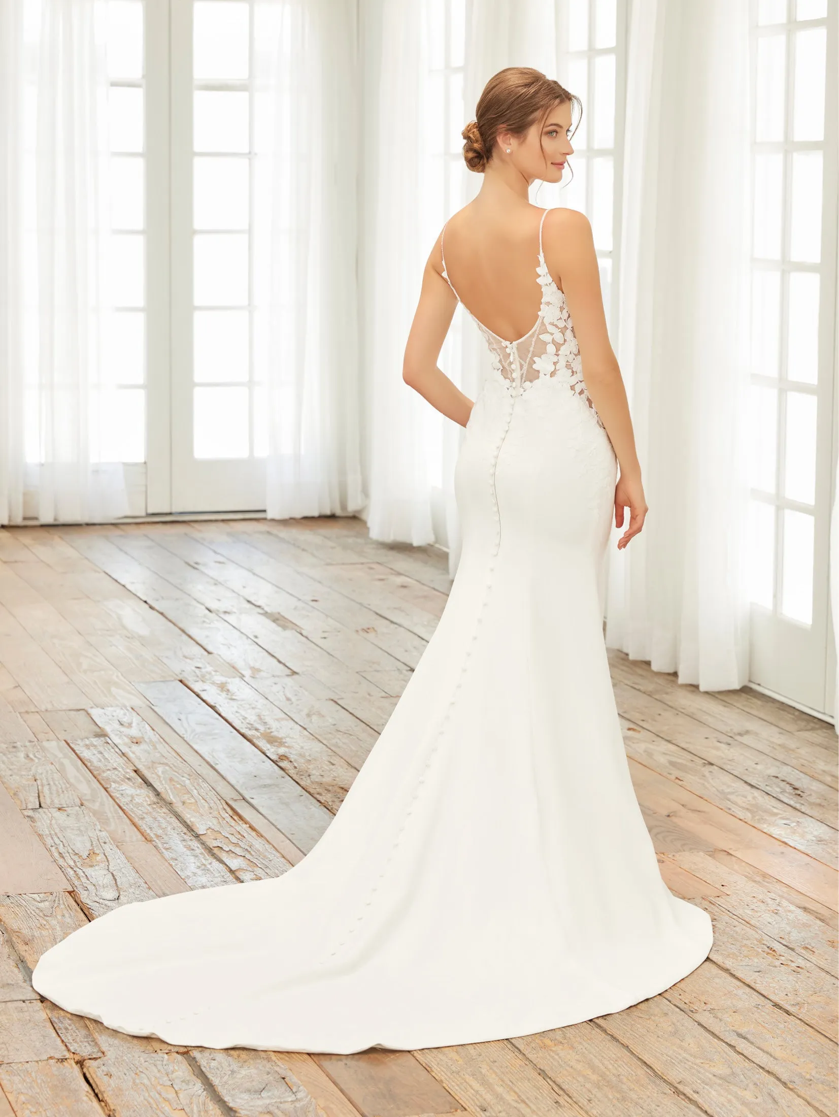Crepe Fit & Flare Bridal Gown with Lace Back and Side Cut-Outs by Adrianna Papell Platinum