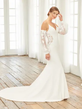 Crepe Fit & Flare Bridal Gown with Lace Back and Side Cut-Outs by Adrianna Papell Platinum