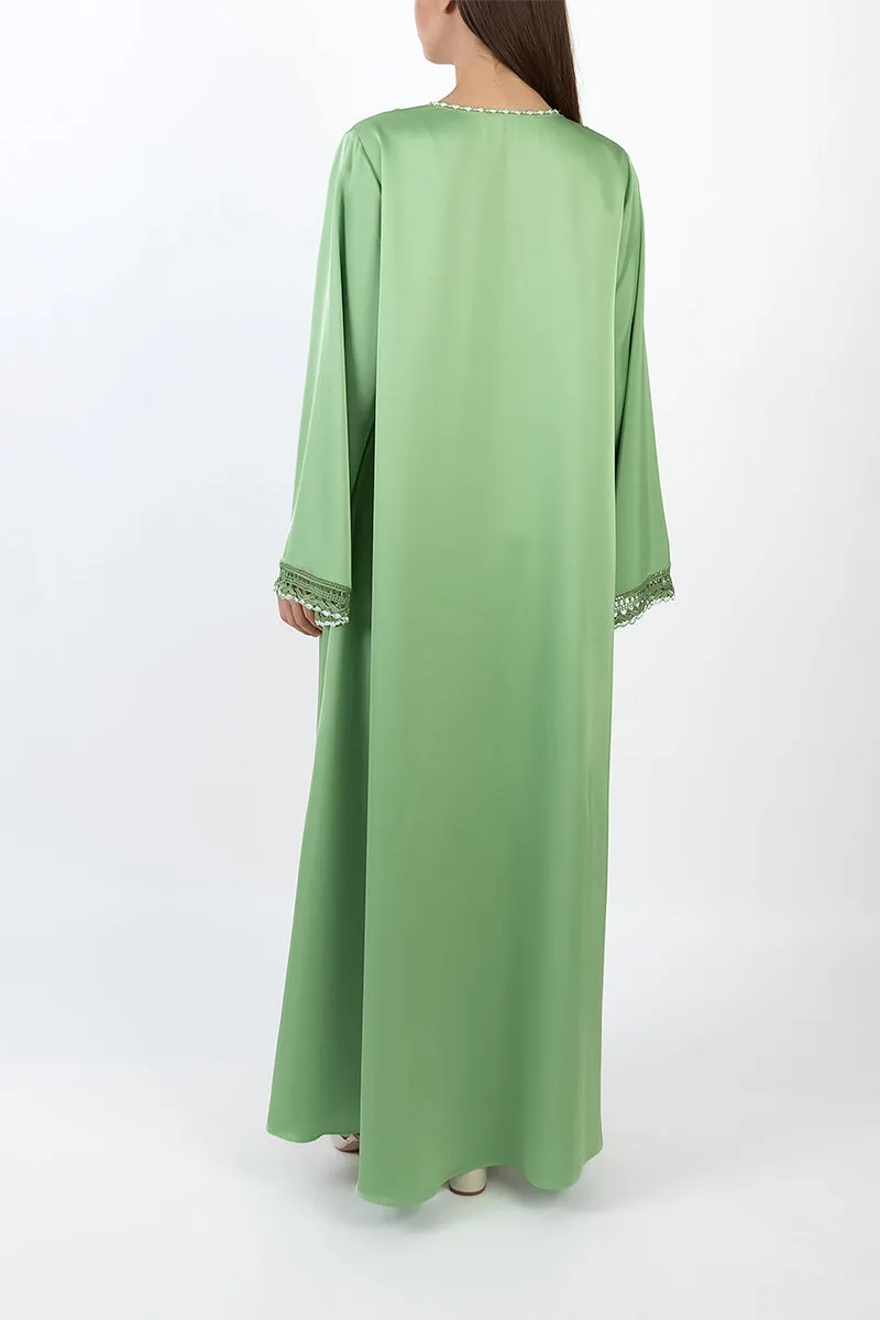 CROCHET EMBROIDERED DRESS IN SOFT GREEN