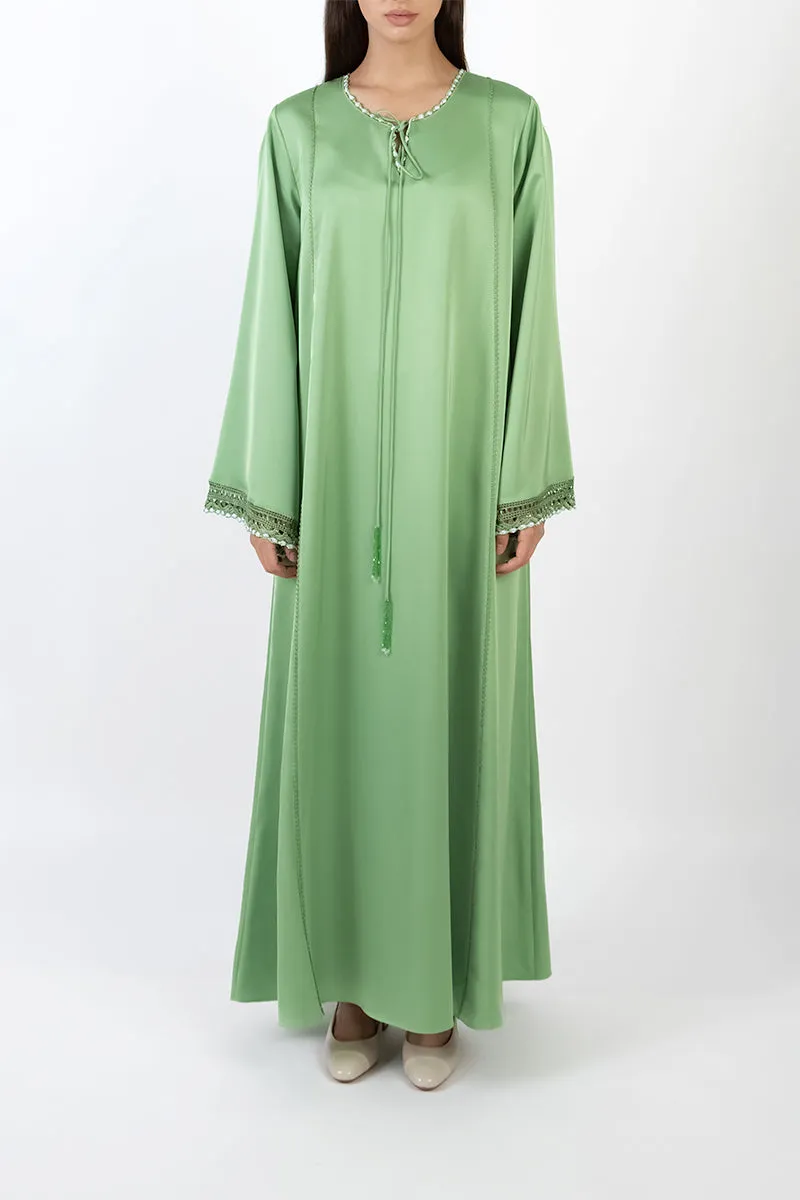 CROCHET EMBROIDERED DRESS IN SOFT GREEN