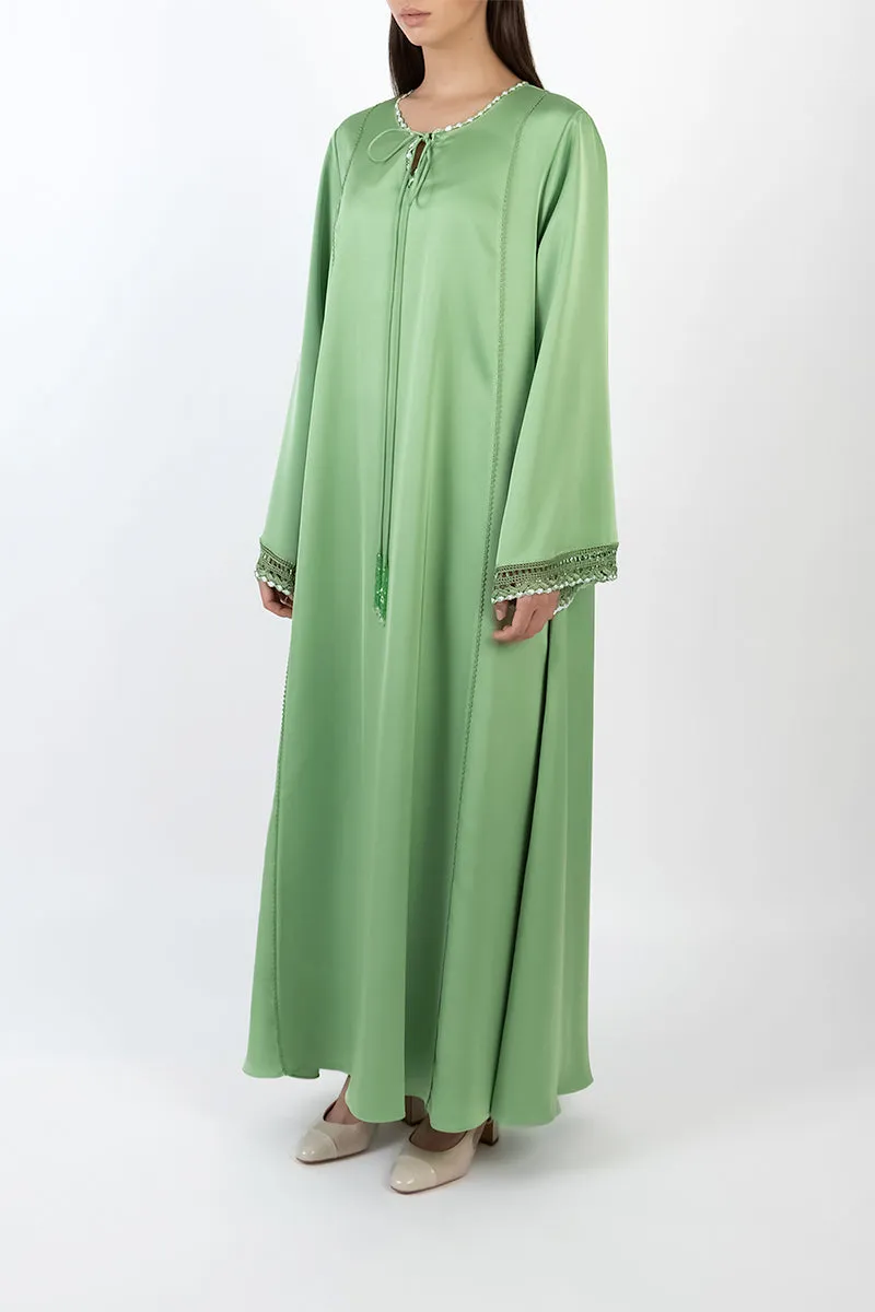 CROCHET EMBROIDERED DRESS IN SOFT GREEN