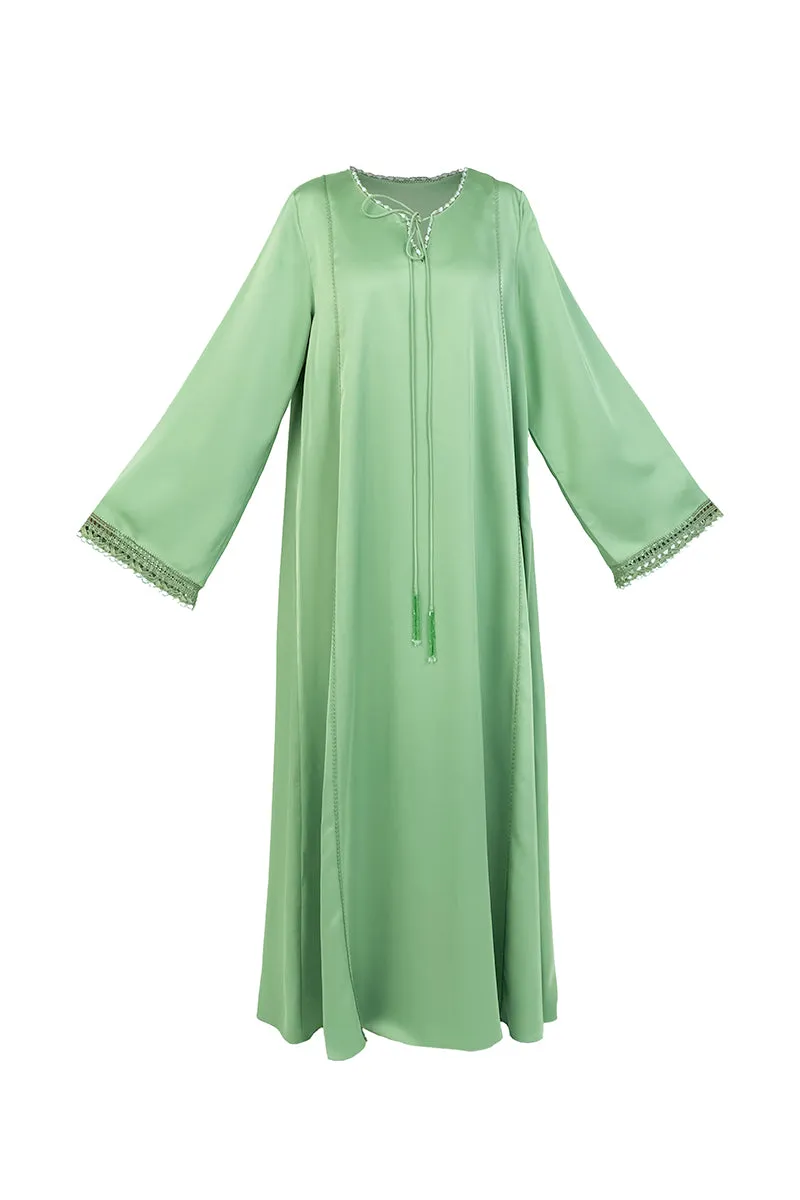 CROCHET EMBROIDERED DRESS IN SOFT GREEN