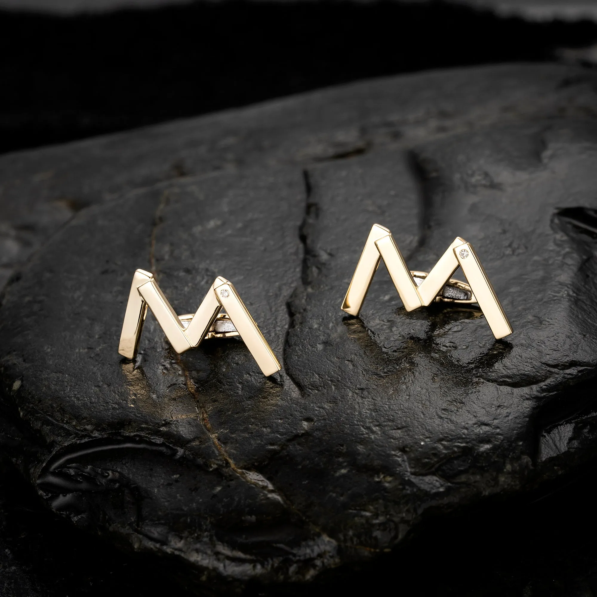 Designer 18K Yellow Gold 'M' Letter Cufflinks
