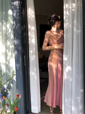 Elegant Gowns Evening Dresses Spaghetti Straps Pink Sheath Long Prom Dress Formal Party Gown