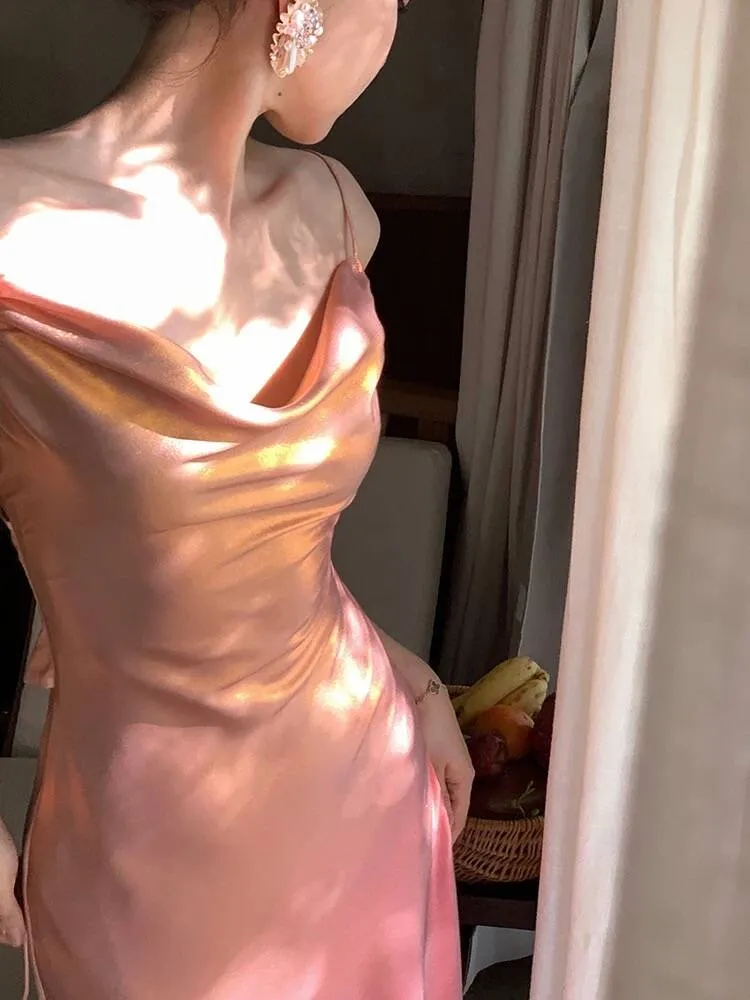 Elegant Gowns Evening Dresses Spaghetti Straps Pink Sheath Long Prom Dress Formal Party Gown