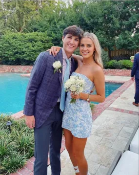 Elegant Gowns Evening Dresses Strapless Blue Sheath Homecoming Dress Short Prom Dress