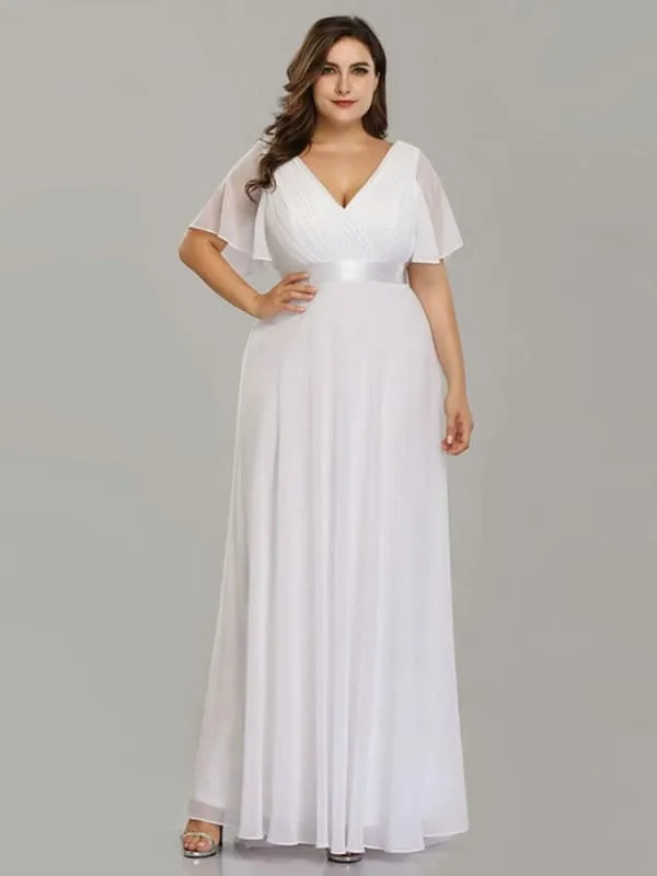 Empire Waist V-neck Half-Sleeves Ruffles Wedding Dresses