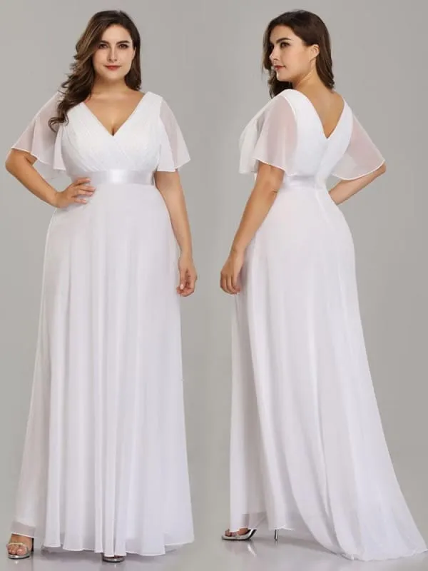 Empire Waist V-neck Half-Sleeves Ruffles Wedding Dresses
