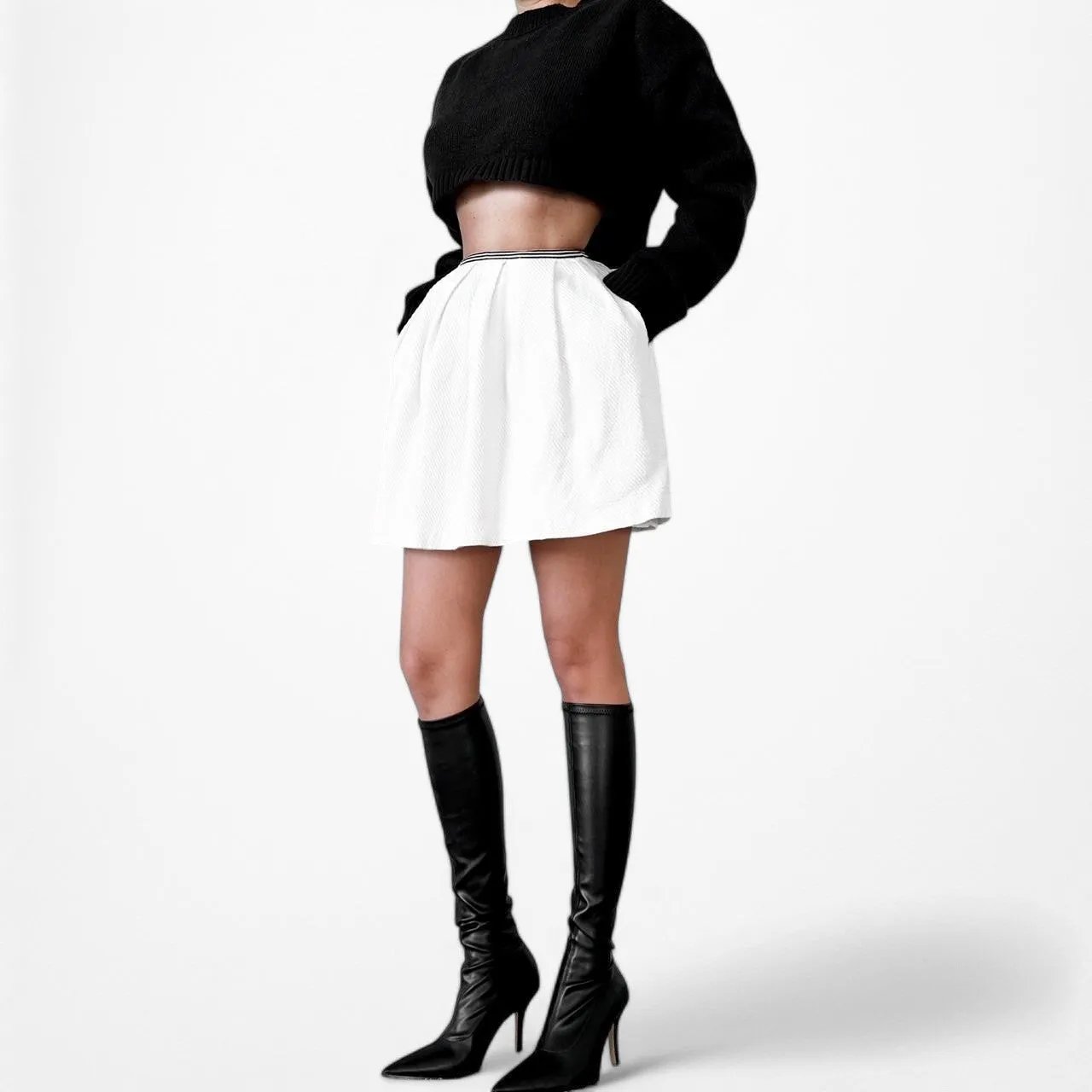 Forever 21 White Pleated Flared Skater Mini Skirt W/ Pockets Size XS