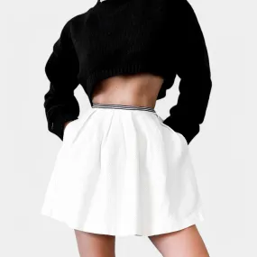 Forever 21 White Pleated Flared Skater Mini Skirt W/ Pockets Size XS