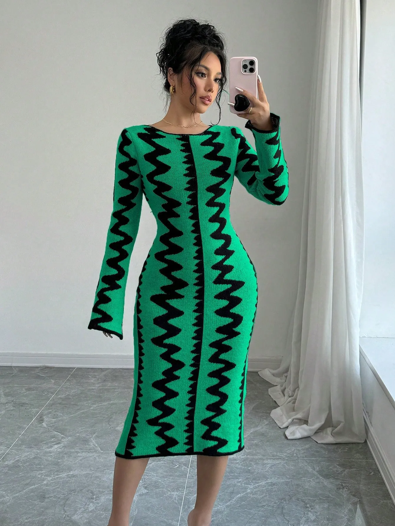 Jacquard Knitted Bodycon Dress