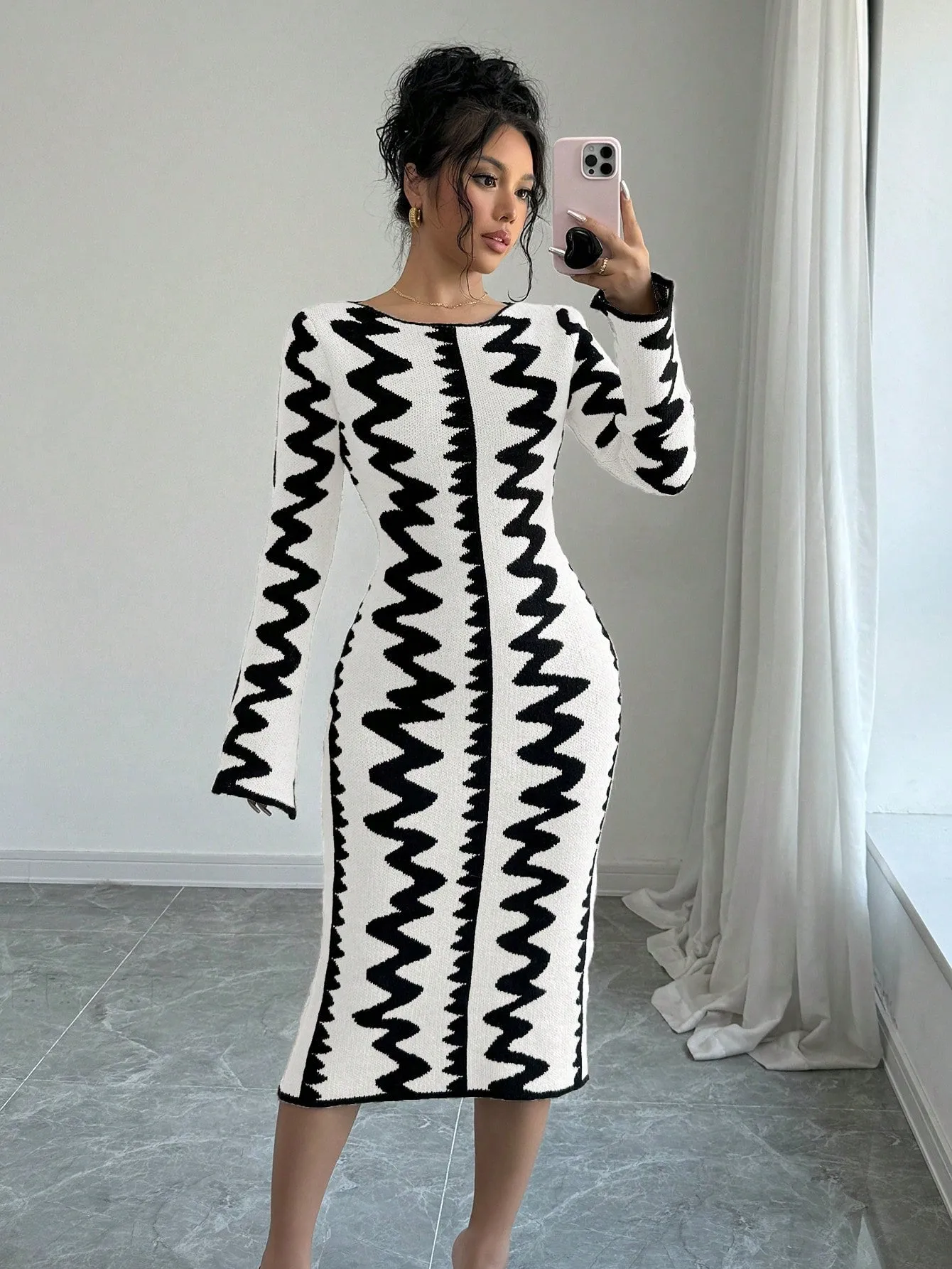 Jacquard Knitted Bodycon Dress