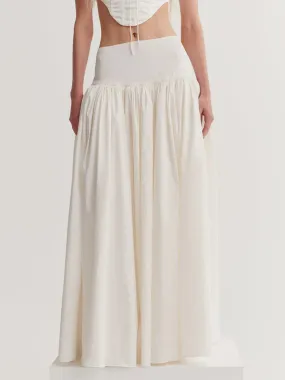 Loose Fitting Elastic Waist Ruched Detail Solid Color for Spring Summer Long Skirt