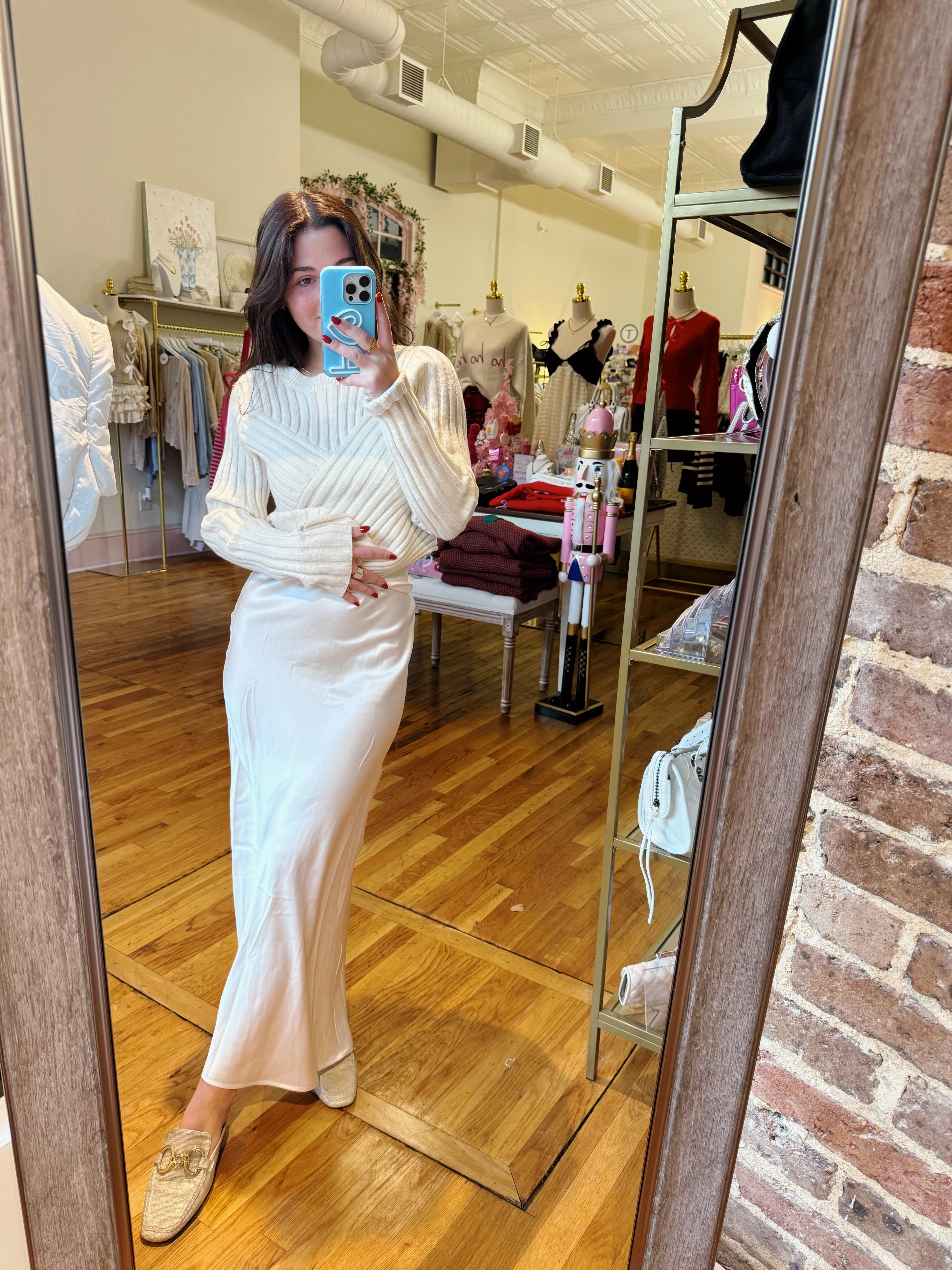 Maddie Midi Satin Skirt - Champagne