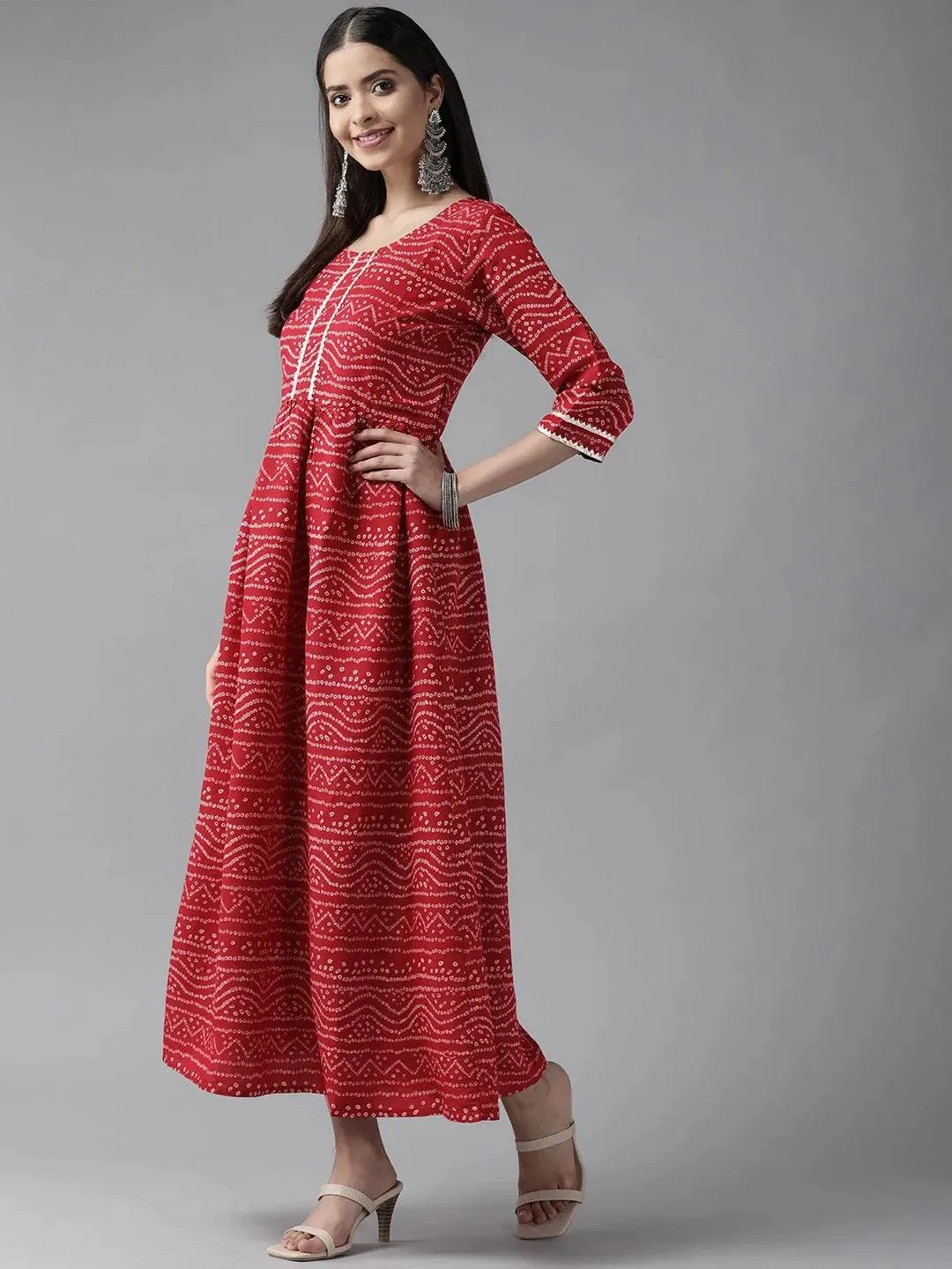 Maroon Printed Silk Blend Maxi Dress
