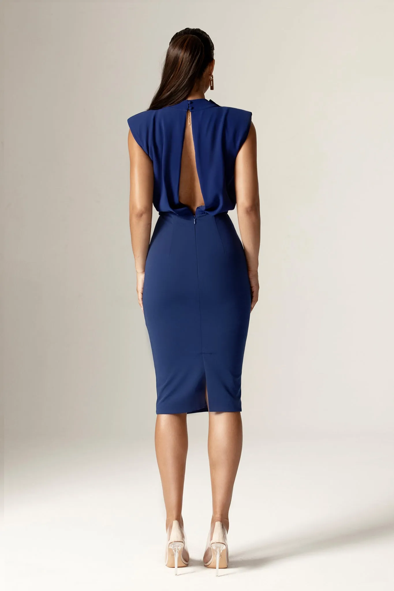 Maxine Crepe Midi Dress (Navy Blue)