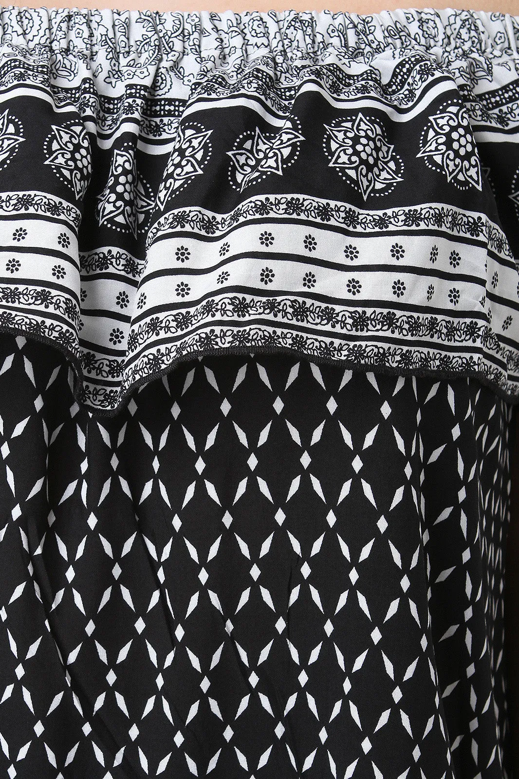 Mixed Print Off The Shoulder Shift Dress