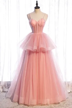 Pink Tulle Long Prom Dresses A-Line Evening Dresses Party Dress Charming