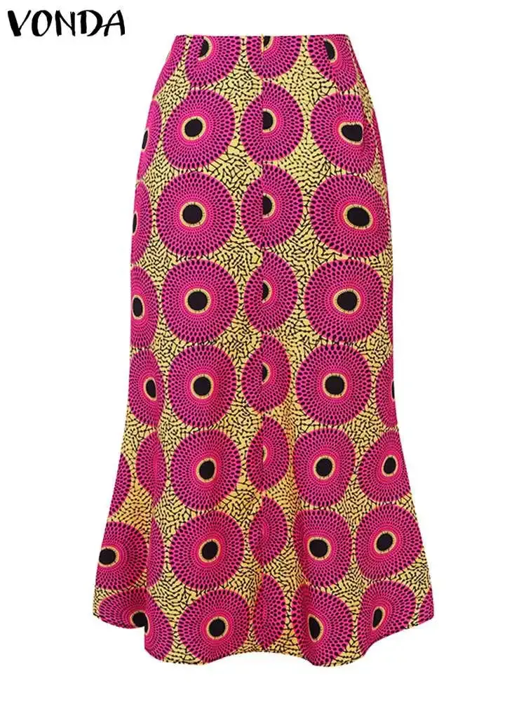 Plus Size 5XL VONDA Women Maxi Long Skirts 2024 Fashion Elegant Printed Skirts Office Casual Loose Ruffle Party Bottoms Baggy