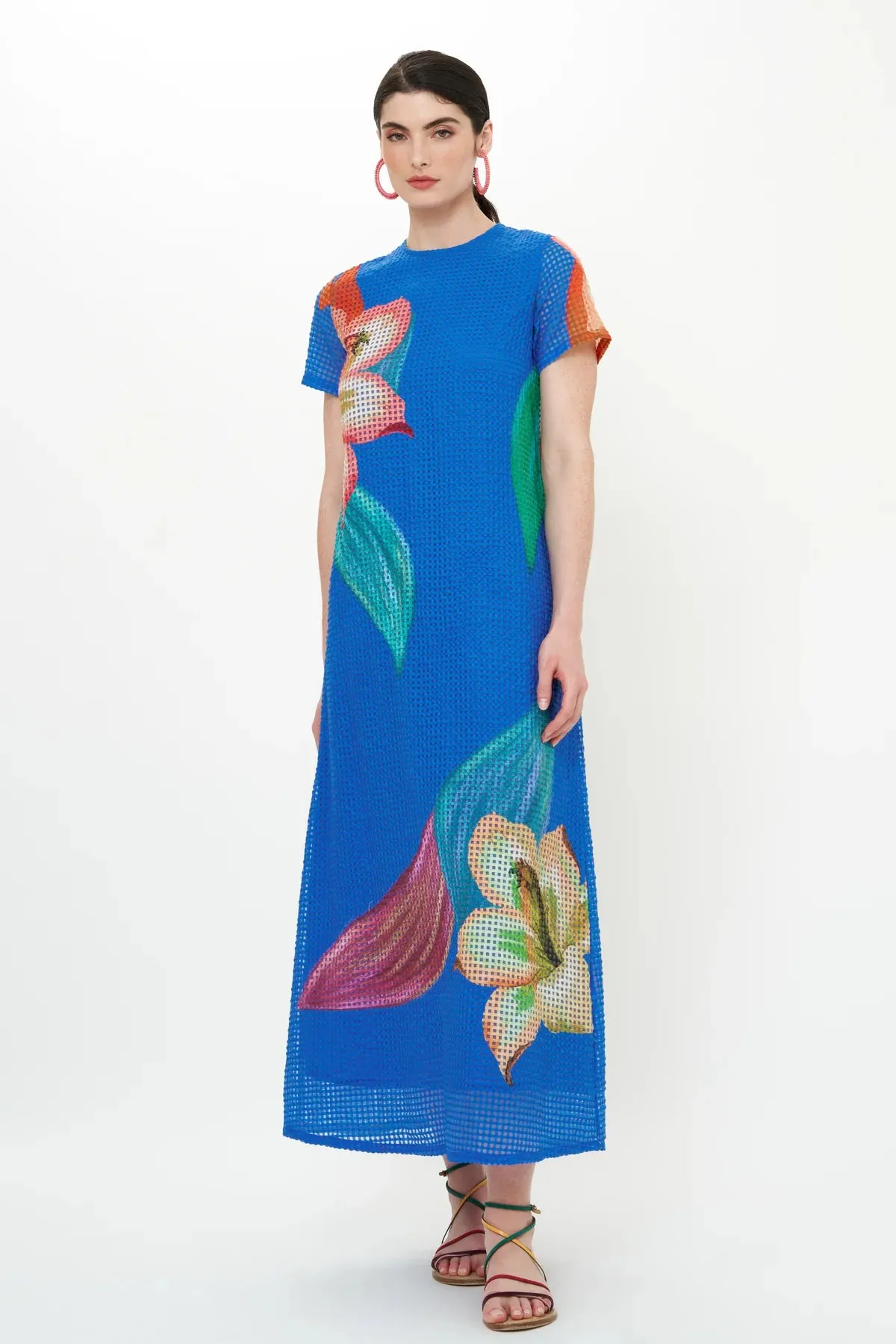 Short Sleeve Shift Maxi | Hibiscus Blue